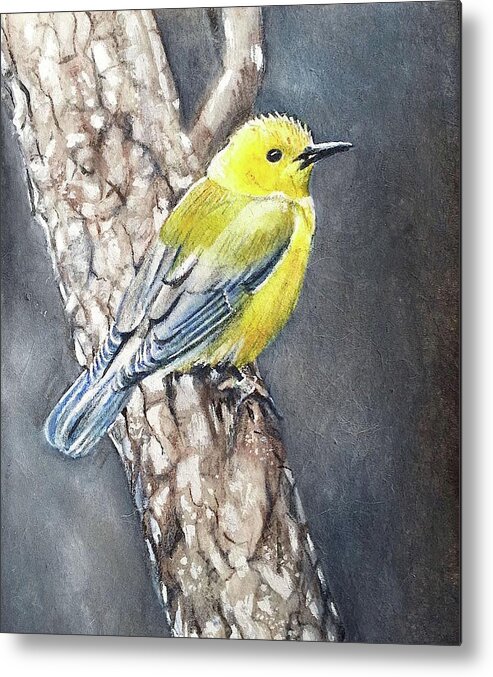 Bird Metal Print featuring the painting Bird with yellow head by Carolina Prieto Moreno