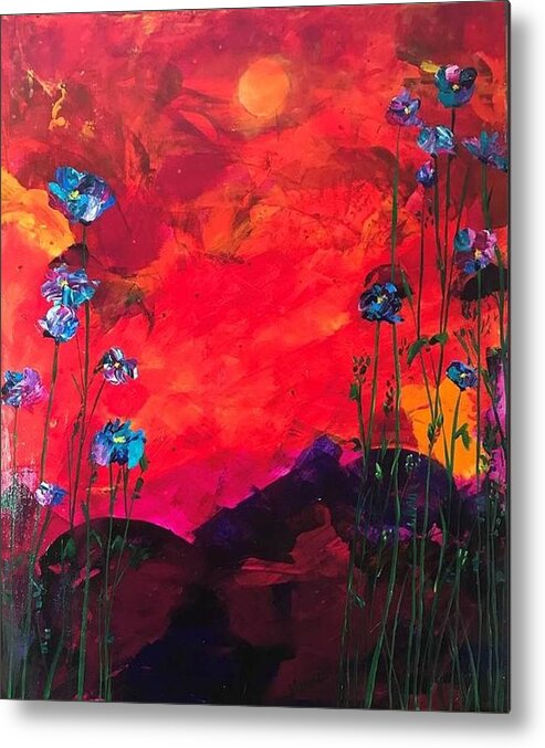 Abstract Metal Print featuring the painting Blooms Against Blazing Sky by Deborah Naves