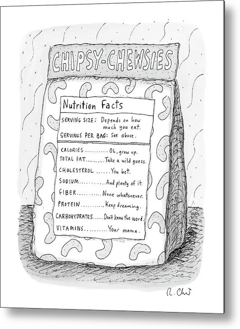 Serving Size Metal Print featuring the drawing Chipsy Chewsies by Roz Chast