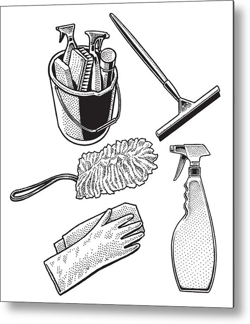 Washing Up Glove Metal Print featuring the drawing Class Cleaning Equipment by KeithBishop