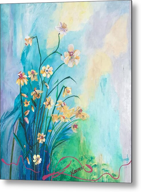 Abstract Metal Print featuring the painting Daffodils Stylized by Deborah Naves