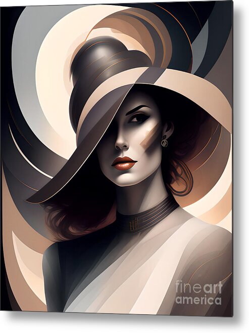 Portrait Metal Print featuring the digital art Dark Elements Woman With Hat Portrait 3 by Philip Preston