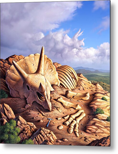 Dinosaur Metal Print featuring the mixed media Dino Dig by Jerry LoFaro