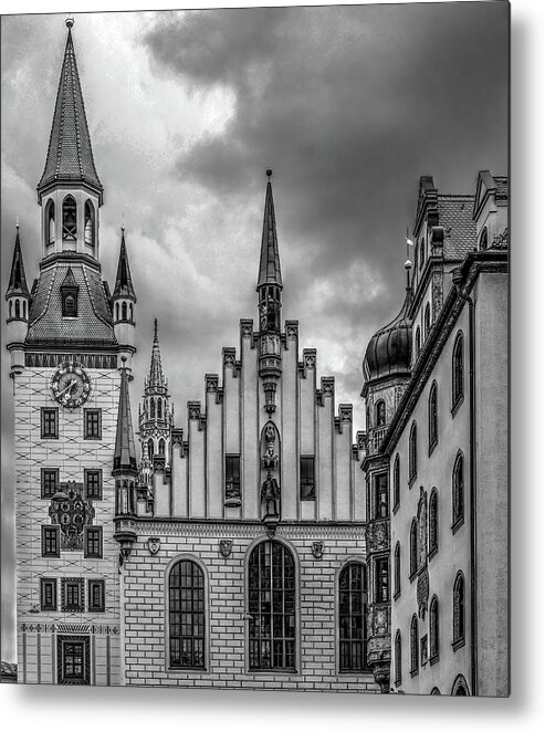 Germany Metal Print featuring the photograph Enchanting Architecture of Old City Munich, Black and White by Marcy Wielfaert