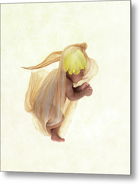 Daffodil Metal Print featuring the photograph Esther as a Daffodil Bud by Anne Geddes