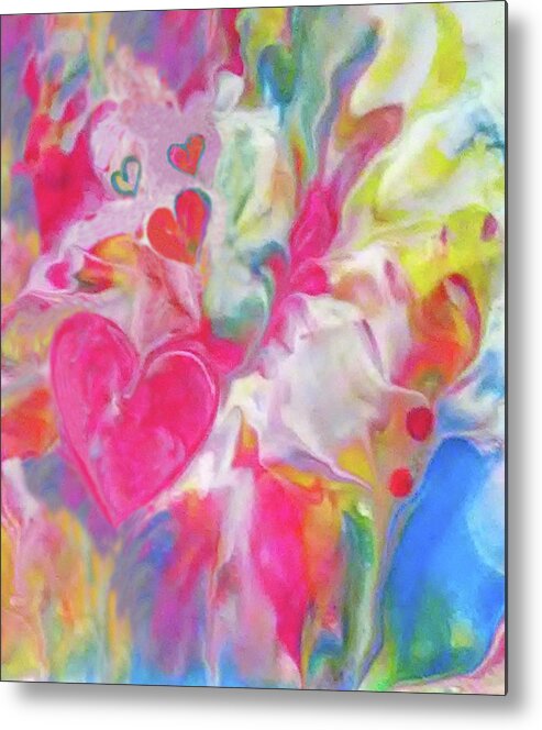 Colorful Abstract Hearts Acrylic Metal Print featuring the painting Heart Hello by Deborah Erlandson