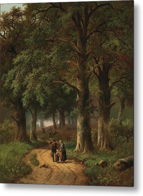 Hendrik Barend Koekkoek (amsterdam 1849-1909 London) Encounter On The Woodland Path Metal Print featuring the painting Hendrik Barend Koekkoek by MotionAge Designs