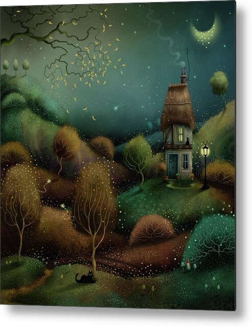 Naive Art Metal Print featuring the painting Horseshoe Cottage by Joe Gilronan