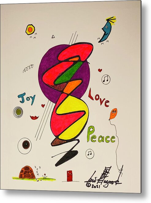  Metal Print featuring the mixed media Joy Love Peace 1114 by Lew Hagood