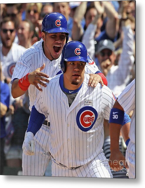 Three Quarter Length Metal Print featuring the photograph Kyle Schwarber and Willson Contreras by Jonathan Daniel