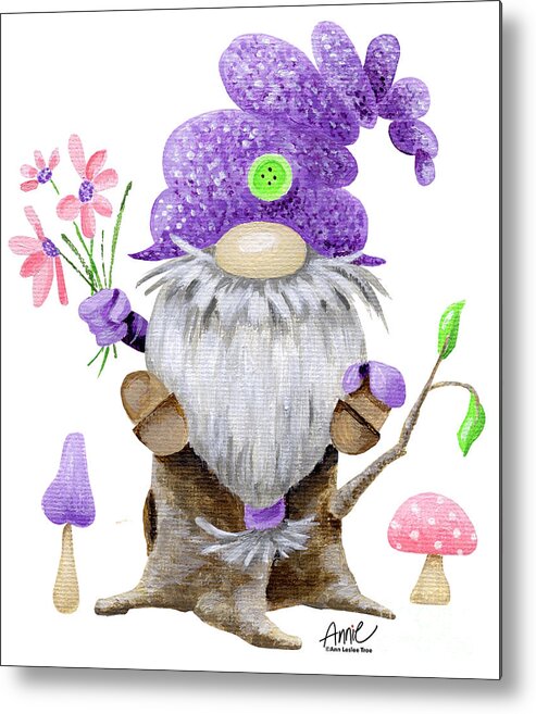 Gnome Metal Print featuring the painting Leif Gnome by Annie Troe