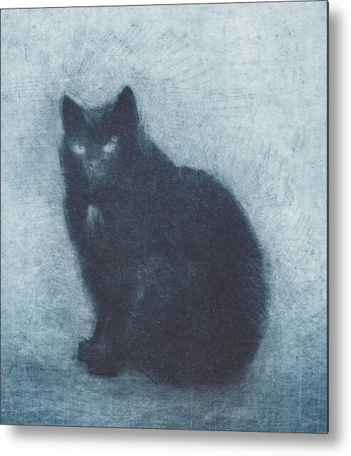 Cat Metal Print featuring the drawing Madame Escudier - etching - cropped version by David Ladmore