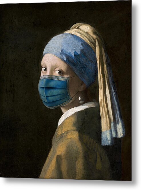 Coronavirus Metal Print featuring the digital art Masked Girl with a Pearl Earring by Nikki Marie Smith
