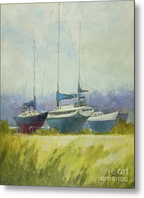 Boats Metal Print featuring the painting Misty by Mary Hubley