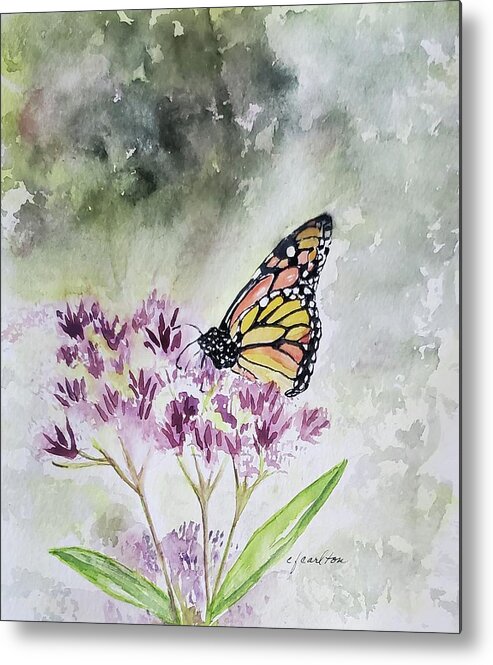 Monarch Metal Print featuring the painting Monarch on Purple by Claudette Carlton