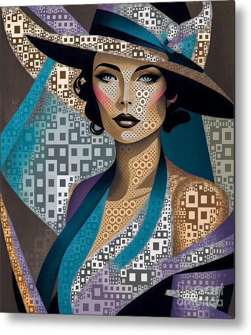 Abstract Metal Print featuring the digital art Mosaic Style Abstract Portrait - 001542 by Philip Preston