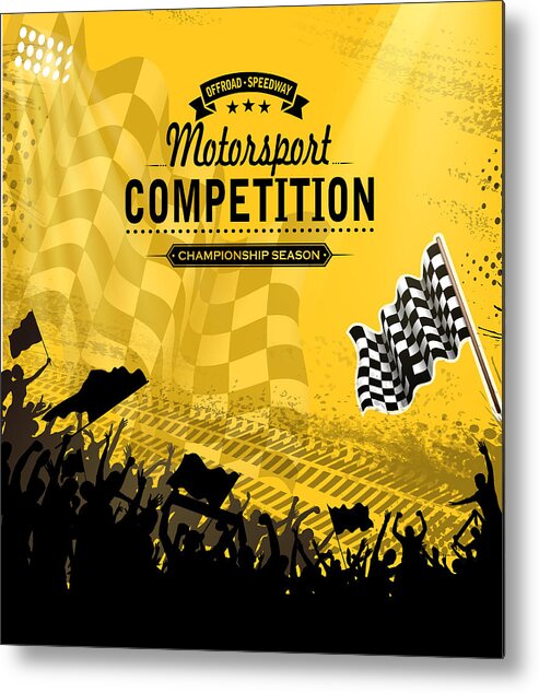 Crowd Of People Metal Print featuring the drawing Motorsport Competition by Funnybank
