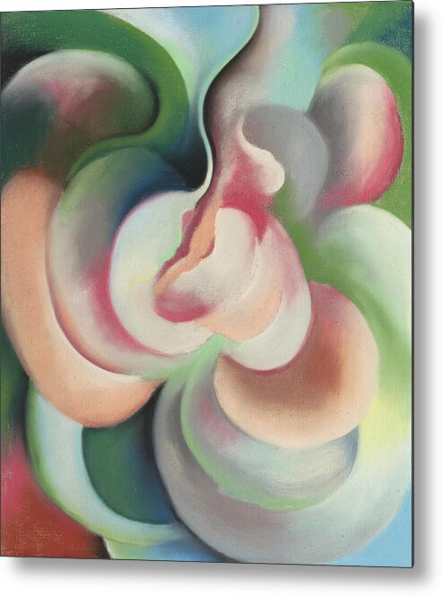 Georgia O'keeffe Metal Print featuring the painting Pink and green - Colorful modernist abstract painting by Georgia O'Keeffe