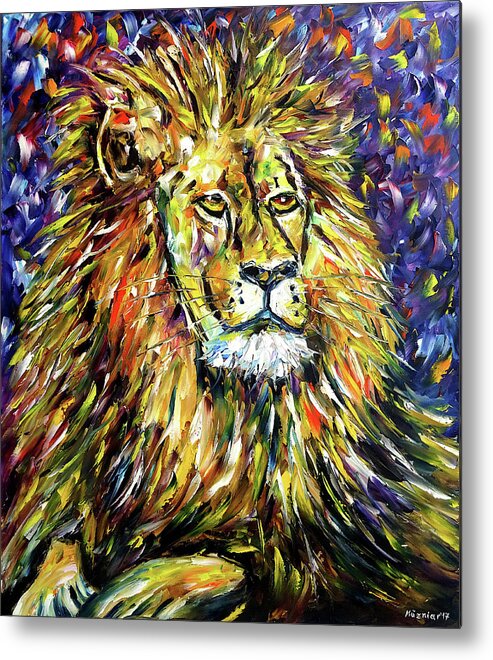 King Lion Painting Metal Print featuring the painting Portrait Of A Lion by Mirek Kuzniar