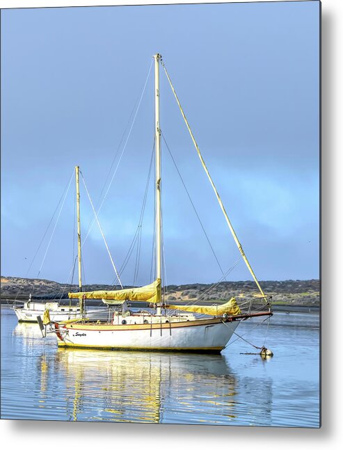 Morro Bay Harbor Metal Print featuring the photograph Sail Boat in Quiet Water Morro Bay Detail by Floyd Snyder