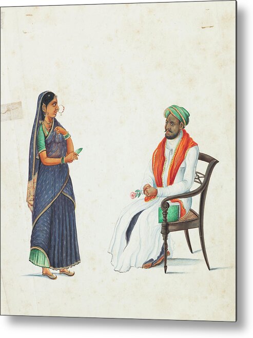 Seated Male Figure And Girl South India Metal Print featuring the painting SEATED MALE FIGURE AND GIRL South India, circa 1830-40 by Artistic Rifki