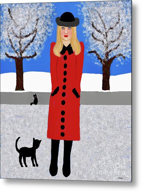 Women Metal Print featuring the digital art Snow in the park by Elaine Hayward