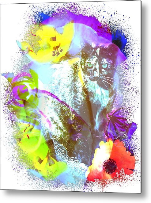 Splotchy Abstract Photograph Cat Flowers Yellow Purple Green Orange Brown Turquoise White Black Olive Dots Frame Iphone Ipad-air Software Sandiego Outside Pistils Metal Print featuring the digital art Splotchy Abstract by Kathleen Boyles