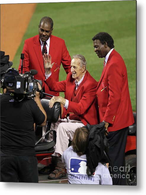 National League Baseball Metal Print featuring the photograph Stan Musial, Bob Gibson, and Lou Brock by Jamie Squire