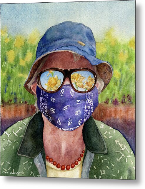 Mask Painting Metal Print featuring the painting Tainted Spring  Mommie at 91 by Anne Gifford