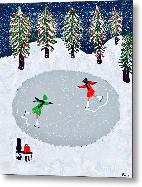 Two Girls Metal Print featuring the digital art The ice skating rink by Elaine Hayward