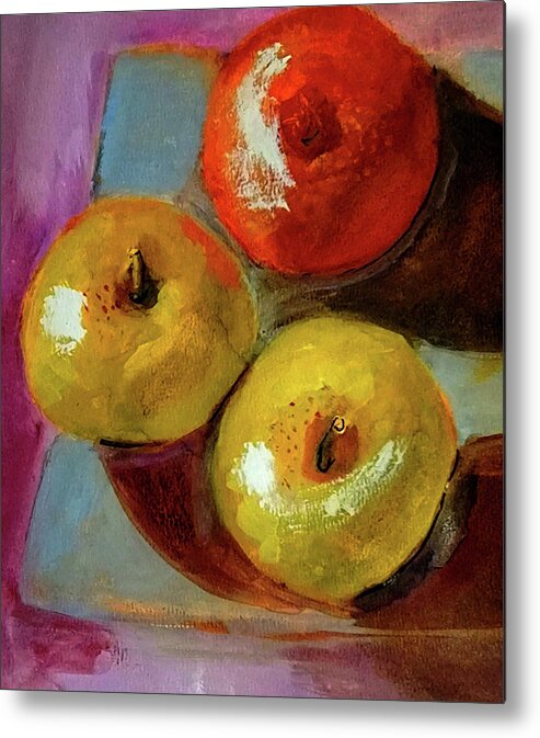 Still-life Metal Print featuring the painting The Joy Of Three Fruits by Lisa Kaiser