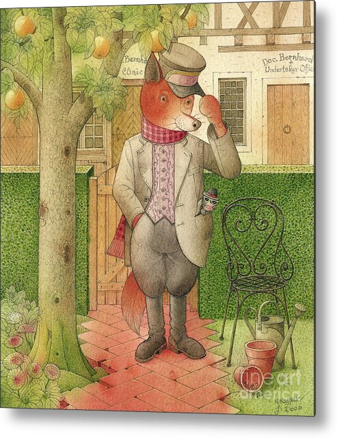 Crime Detective Investigation Part Dinner Picture Fox Animals Garden Evening Metal Print featuring the drawing The Missing Picture18 by Kestutis Kasparavicius
