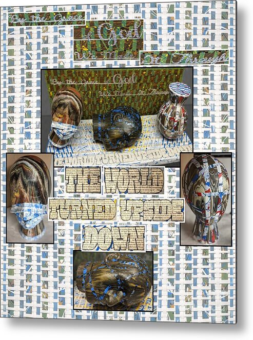Figurative Abstract Metal Print featuring the mixed media The World Turned Upside Down Collage by Lori Kingston