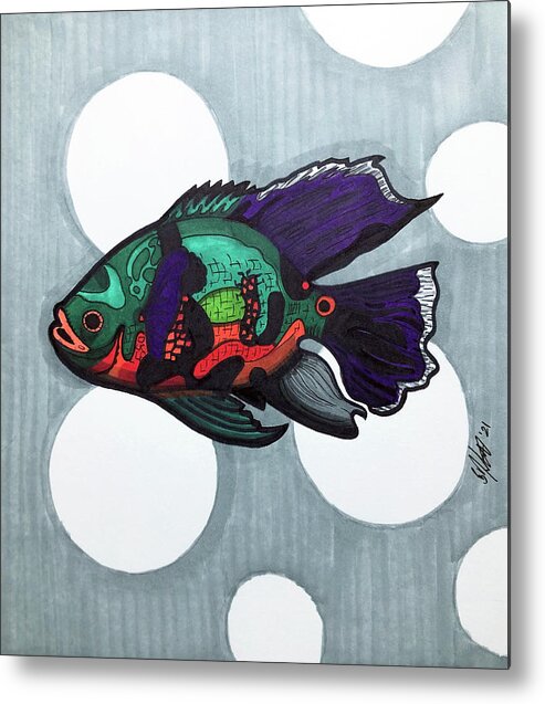 Veil Tail Oscar Fish Metal Print featuring the drawing Veil Tail Oscar Fish by Creative Spirit