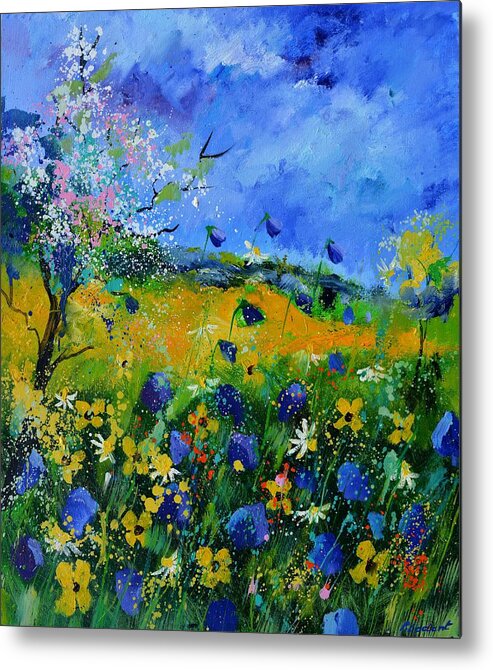 Landscape Metal Print featuring the painting Wild flowers in summer by Pol Ledent
