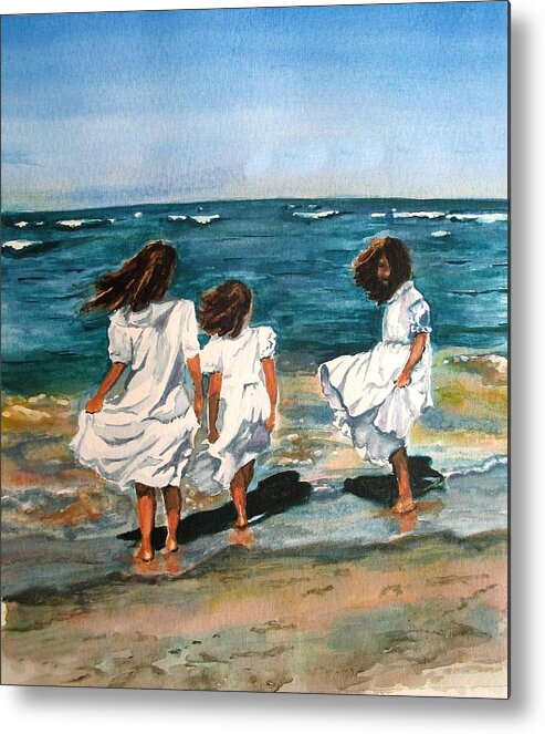 Girls Metal Print featuring the painting Windy Day by Karen Ilari