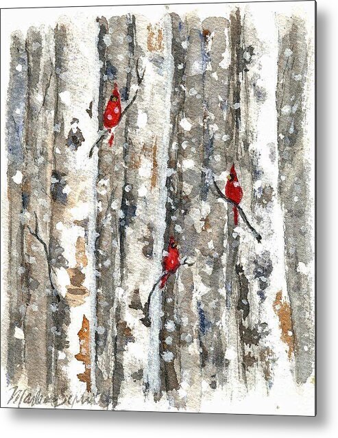 Cardinals Metal Print featuring the painting Woodland Cardilals by Marlene Schwartz Massey