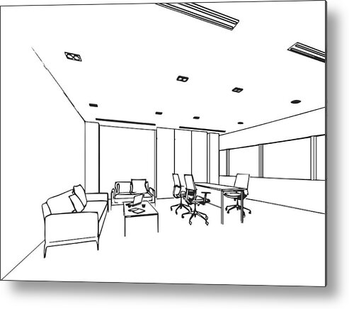 Interior Outline Sketch Drawing Perspective Of A Space Office Metal Print