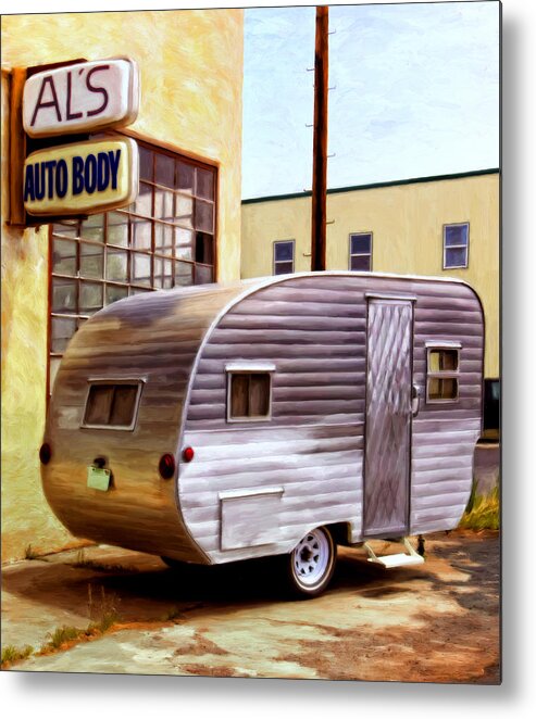 Vintage R.v. Canned Ham Travel Trailer Metal Print featuring the painting Becky's Vintage Travel Trailer by Michael Pickett