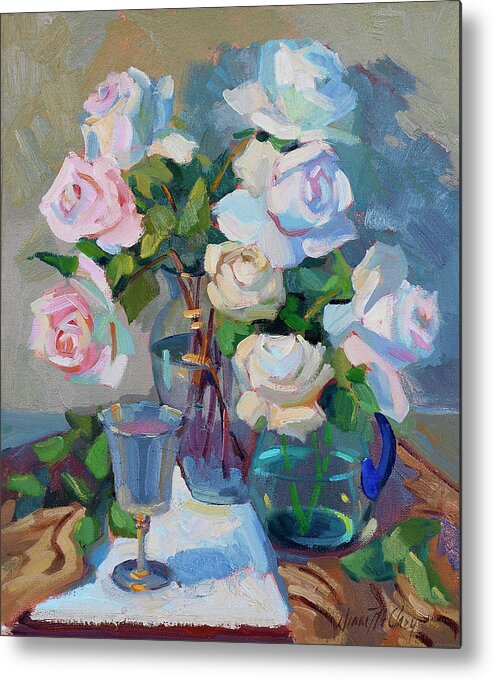 Wine And Roses Metal Print featuring the painting Wine and Roses by Diane McClary