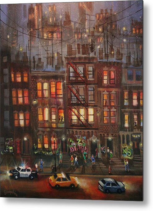 Brownstone Metal Print featuring the painting Street Life by Tom Shropshire