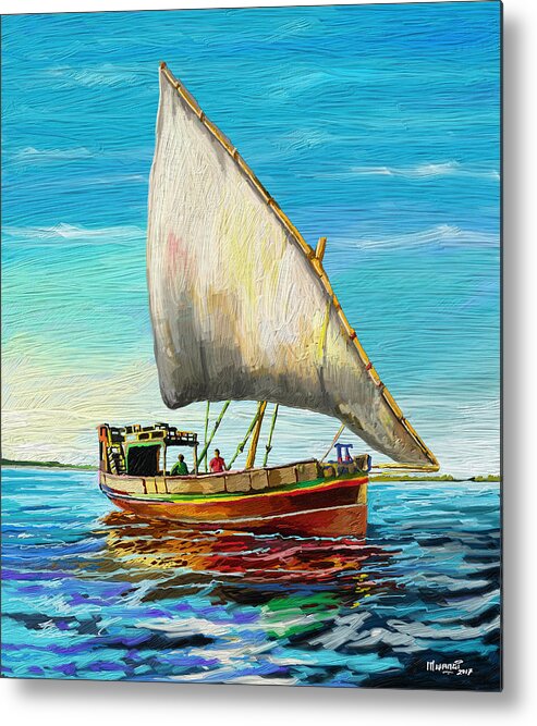 Dhow Metal Print featuring the painting Dhow at Lamu by Anthony Mwangi