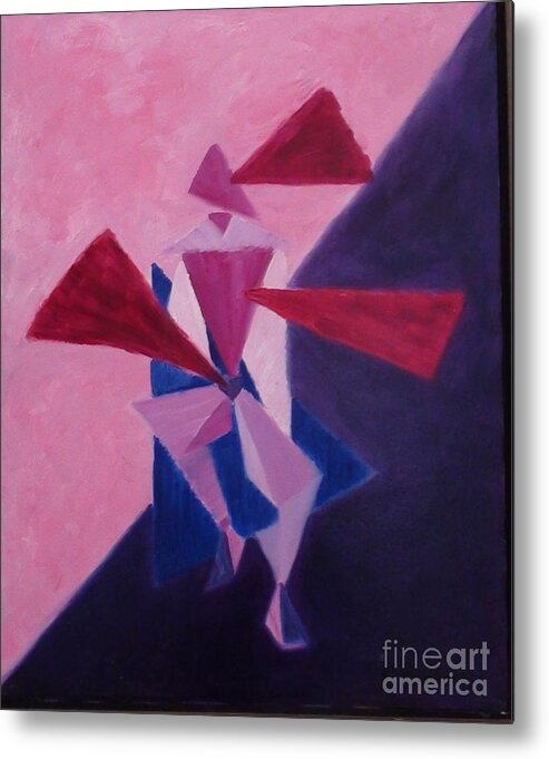 Abstract Metal Print featuring the painting Triangles by Karen Francis