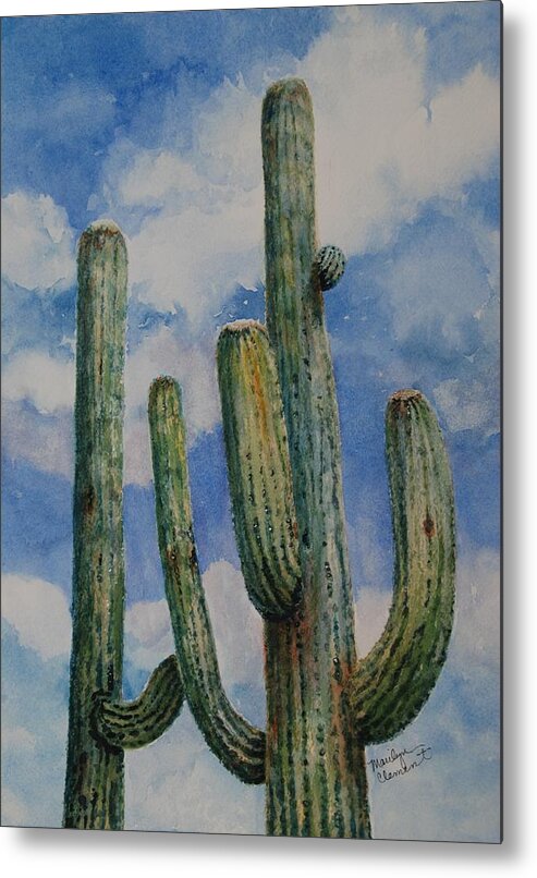 Watercolor Metal Print featuring the painting Saguaro Cactus #3 by Marilyn Clement