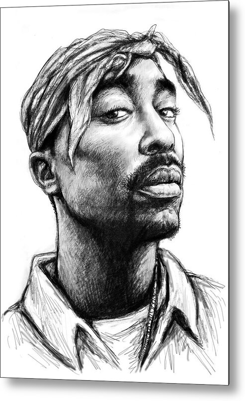 Tupac Shakur Art Drawing Sketch Portrait Metal Print featuring the painting Tupac Shakur art drawing sketch portrait by Kim Wang