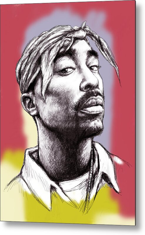 Pop Star Art - Tupac Shakur Morden Art Drawing Portrait Poster. Tupac Amaru Shakur (june 16 Metal Print featuring the painting Tupac Shakur morden art drawing portrait poster by Kim Wang