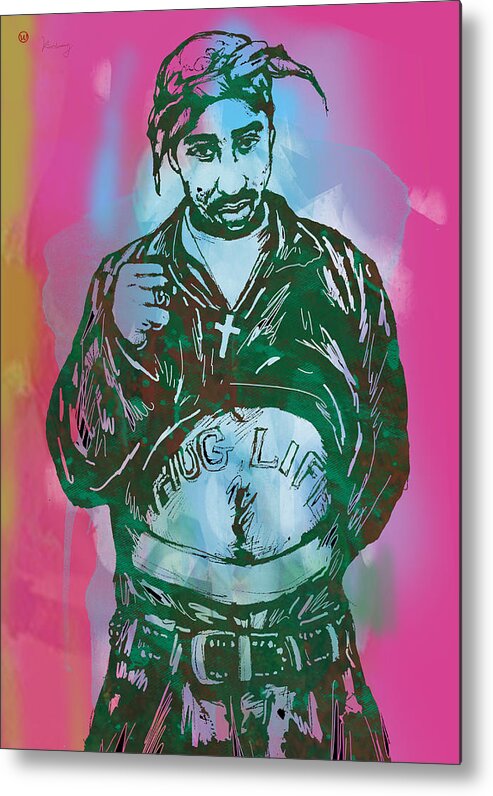 Tupac Shakur Long Drawing Art Poster Metal Print featuring the drawing Tupac Shakur pop art poster by Kim Wang