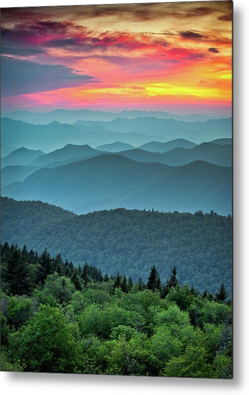 #faatoppicks Metal Poster featuring the photograph Blue Ridge Parkway Sunset - The Great Blue Yonder by Dave Allen