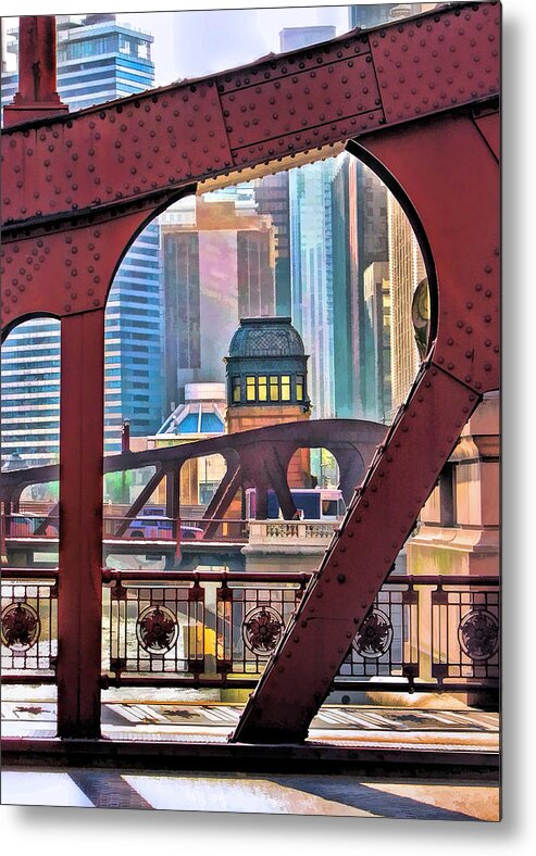 Bridge Metal Print featuring the painting Chicago River Bridge Framed by Christopher Arndt