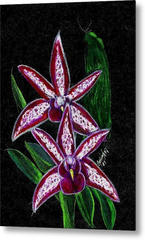 Flower Orchid Floral Reddish Purplish Metal Print featuring the print Look At Me Against The Twinkling Sky by Carliss Mora